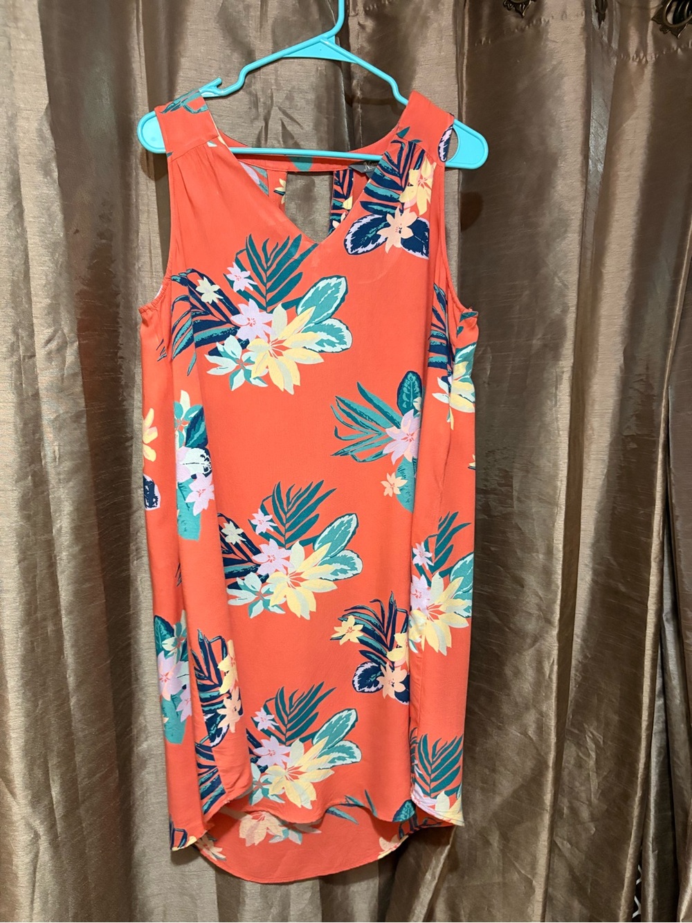 Natural Reflections Coral Tropical Floral Sleeveless Dress